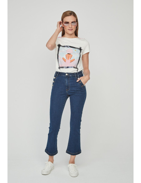 Jeans crop botones