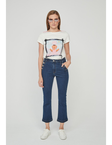 Jeans crop botones