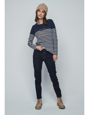 Camiseta raya texto azul