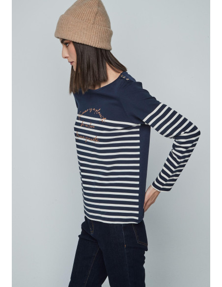 Camiseta raya texto azul