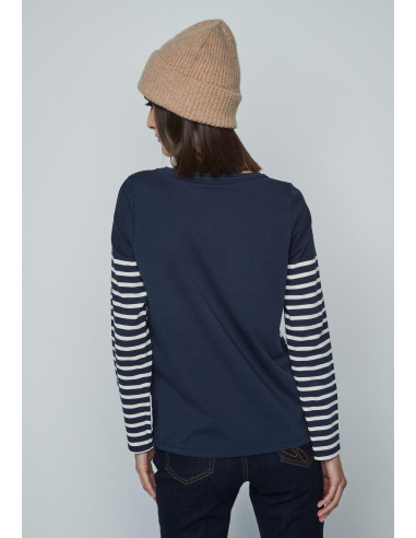 Camiseta raya texto azul