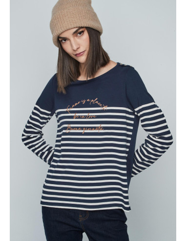 Camiseta raya texto azul