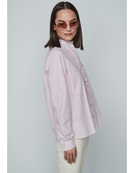 Blusa volante rayas rosa