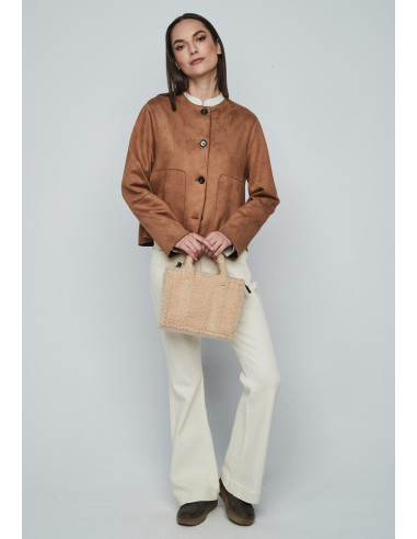 Chaqueta antelina corta camel