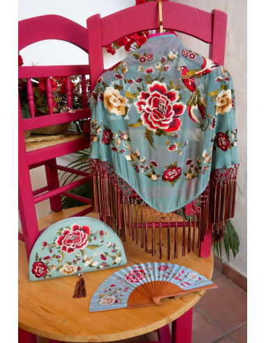 Mantón flamenco verde