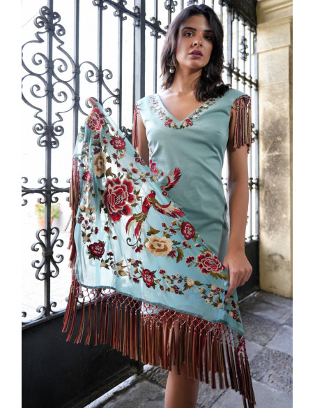 Mantón flamenco verde
