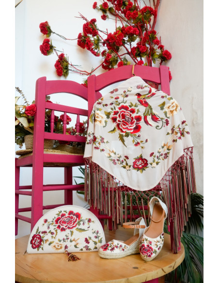 Mantón flamenco marfil