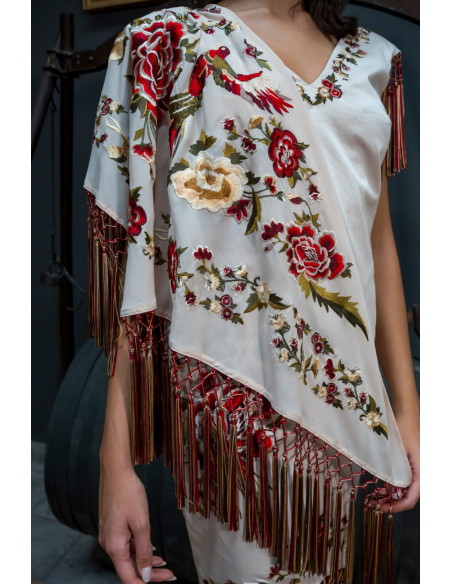 Mantón flamenco marfil