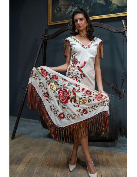 Mantón flamenco marfil