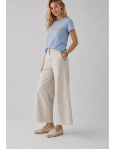 Pantalón culotte tipo lino beige